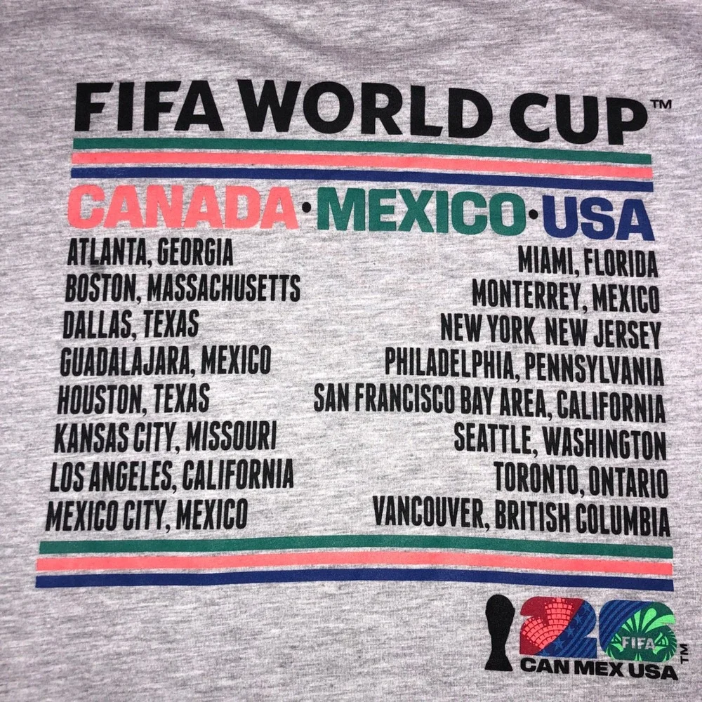 FIFA World Cup 2026 Host Cities T-Shirt Gray XXL Canada Mexico USA Soccer Tee